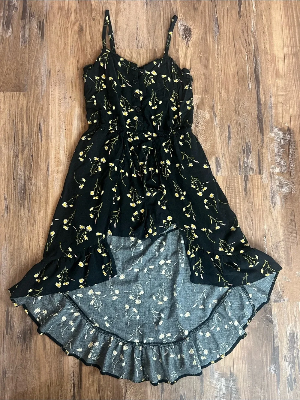 Artclass Girls (10-12y) Black &yellow Floral High-Low romper sundress